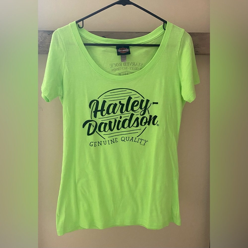 Harley Davidson Womens Short Sleeve V Neck T-Shirt Size L Starved Rock
